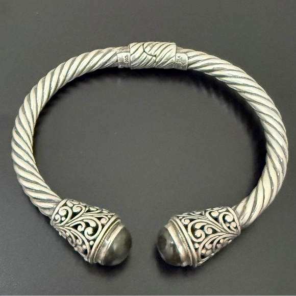 ROBERT MANSE 925 Bali Sterling Silver 18K Gold Labradorite Twisted Cable Bangle - Picture 3 of 16
